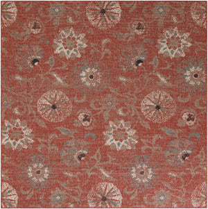 Terracotta 7' 10 x 7' 10 Outdoor Botanical Square Area Rug Weather Resistant for Patio, Deck, Terrace, Balcony, Porch Polypropylene Garden Floral Tropical Carpet for Sale at Rug Engine