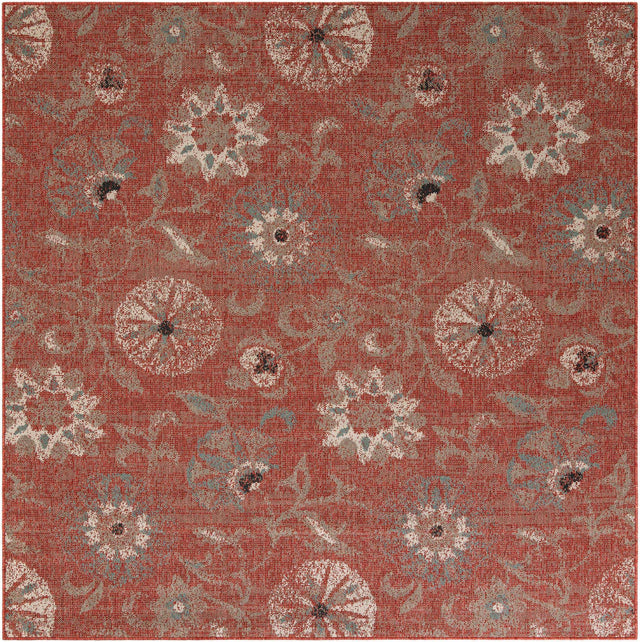 Terracotta 7' 10 x 7' 10 Outdoor Botanical Square Area Rug Weather Resistant for Patio, Deck, Terrace, Balcony, Porch Polypropylene Garden Floral Tropical Carpet for Sale at Rug Engine