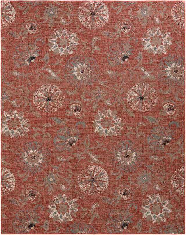 Terracotta 7' 10 x 10' Outdoor Botanical Rectangle Area Rug Weather Resistant for Patio, Deck, Terrace, Balcony, Porch Polypropylene Garden Floral Tropical Carpet for Sale at Rug Engine