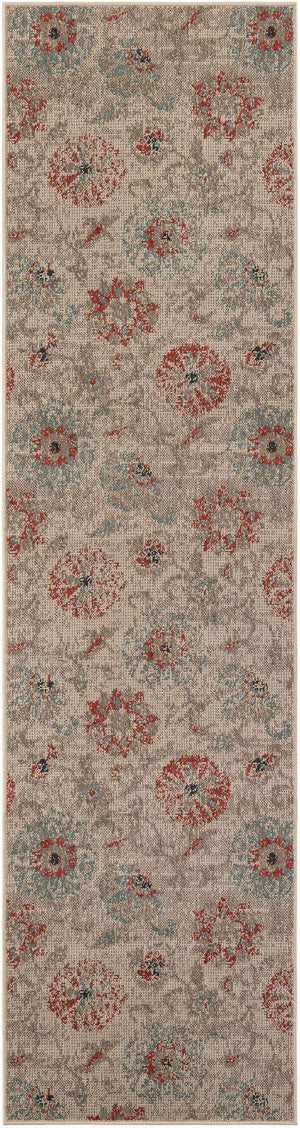 Beige 2' 7 x 10' Outdoor Botanical Runner Area Rug Weather Resistant for Patio, Deck, Terrace, Balcony, Porch Polypropylene Garden Floral Tropical Carpet for Sale at Rug Engine