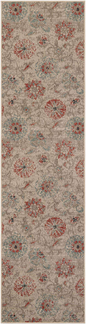 Beige 2' 7 x 12' Outdoor Botanical Runner Area Rug Weather Resistant for Patio, Deck, Terrace, Balcony, Porch Polypropylene Garden Floral Tropical Carpet for Sale at Rug Engine