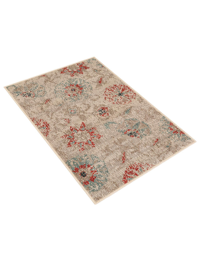 Beige 2' x 3' 1 Outdoor Botanical Rectangle Area Rug Weather Resistant for Patio, Deck, Terrace, Balcony, Porch Polypropylene Garden Floral Tropical Carpet for Sale at Rug Engine