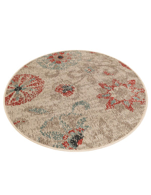Beige 3' 1 x 3' 1 Outdoor Botanical Round Area Rug Weather Resistant for Patio, Deck, Terrace, Balcony, Porch Polypropylene Garden Floral Tropical Carpet for Sale at Rug Engine