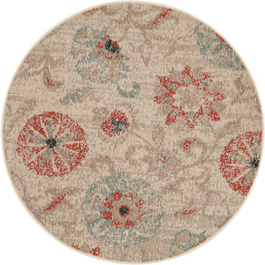 Beige 4' 1 x 4' 1 Outdoor Botanical Round Area Rug Weather Resistant for Patio, Deck, Terrace, Balcony, Porch Polypropylene Garden Floral Tropical Carpet for Sale at Rug Engine