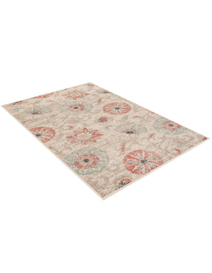 Beige 4' 1 x 6' 1 Outdoor Botanical Rectangle Area Rug Weather Resistant for Patio, Deck, Terrace, Balcony, Porch Polypropylene Garden Floral Tropical Carpet for Sale at Rug Engine