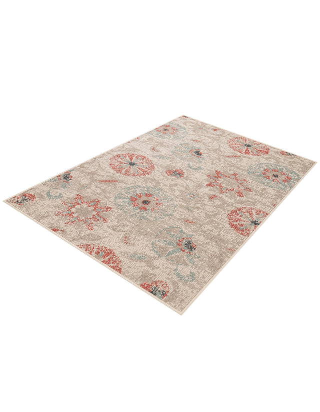 Beige 4' 1 x 6' 1 Outdoor Botanical Rectangle Area Rug Weather Resistant for Patio, Deck, Terrace, Balcony, Porch Polypropylene Garden Floral Tropical Carpet for Sale at Rug Engine