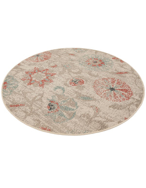 Beige 5' 1 x 5' 1 Outdoor Botanical Round Area Rug Weather Resistant for Patio, Deck, Terrace, Balcony, Porch Polypropylene Garden Floral Tropical Carpet for Sale at Rug Engine