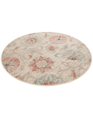Beige 5' 1 x 5' 1 Outdoor Botanical Round Area Rug Weather Resistant for Patio, Deck, Terrace, Balcony, Porch Polypropylene Garden Floral Tropical Carpet for Sale at Rug Engine