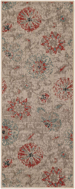 Beige 2' x 5' 1 Outdoor Botanical Runner Area Rug Weather Resistant for Patio, Deck, Terrace, Balcony, Porch Polypropylene Garden Floral Tropical Carpet for Sale at Rug Engine