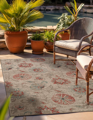 Beige 6' 1 x 9' Outdoor Botanical Rectangle Area Rug Weather Resistant for Patio, Deck, Terrace, Balcony, Porch Polypropylene Garden Floral Tropical Carpet for Sale at Rug Engine