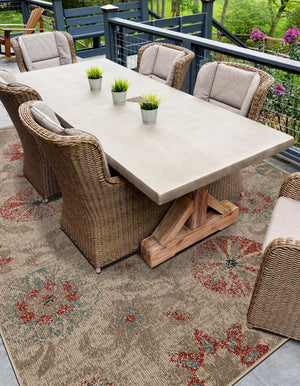Beige 10' x 14' 2 Outdoor Botanical Rectangle Area Rug Weather Resistant for Patio, Deck, Terrace, Balcony, Porch Polypropylene Garden Floral Tropical Carpet for Sale at Rug Engine