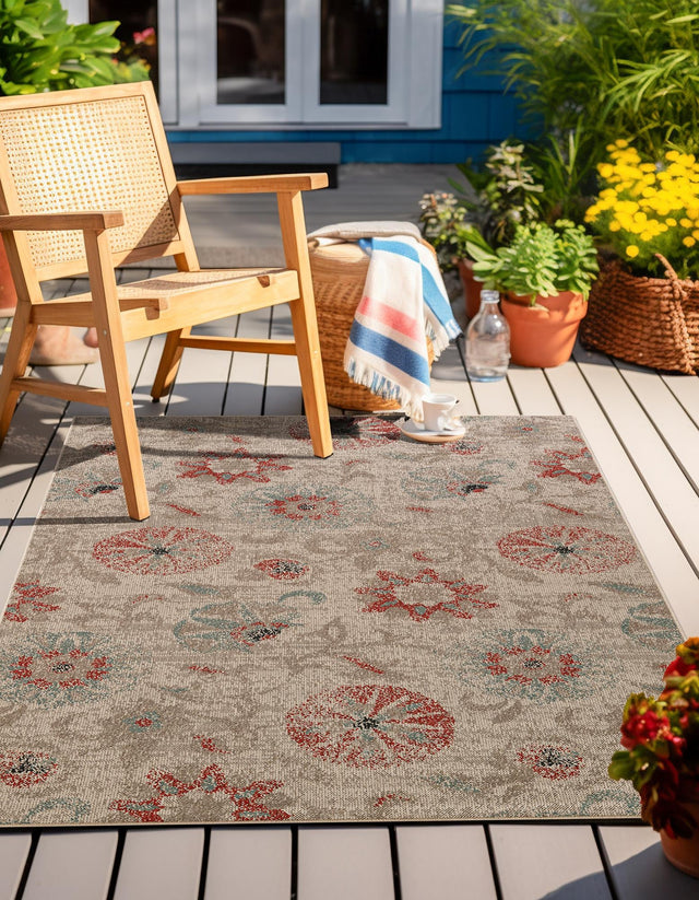 Beige 9' x 12' Outdoor Botanical Rectangle Area Rug Weather Resistant for Patio, Deck, Terrace, Balcony, Porch Polypropylene Garden Floral Tropical Carpet for Sale at Rug Engine