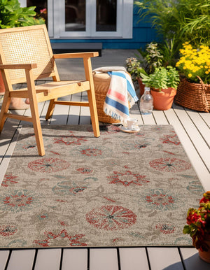 Beige 10' x 14' 2 Outdoor Botanical Rectangle Area Rug Weather Resistant for Patio, Deck, Terrace, Balcony, Porch Polypropylene Garden Floral Tropical Carpet for Sale at Rug Engine