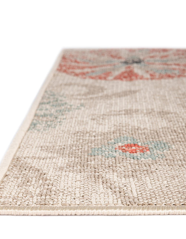 Beige 4' 1 x 6' 1 Outdoor Botanical Rectangle Area Rug Weather Resistant for Patio, Deck, Terrace, Balcony, Porch Polypropylene Garden Floral Tropical Carpet for Sale at Rug Engine