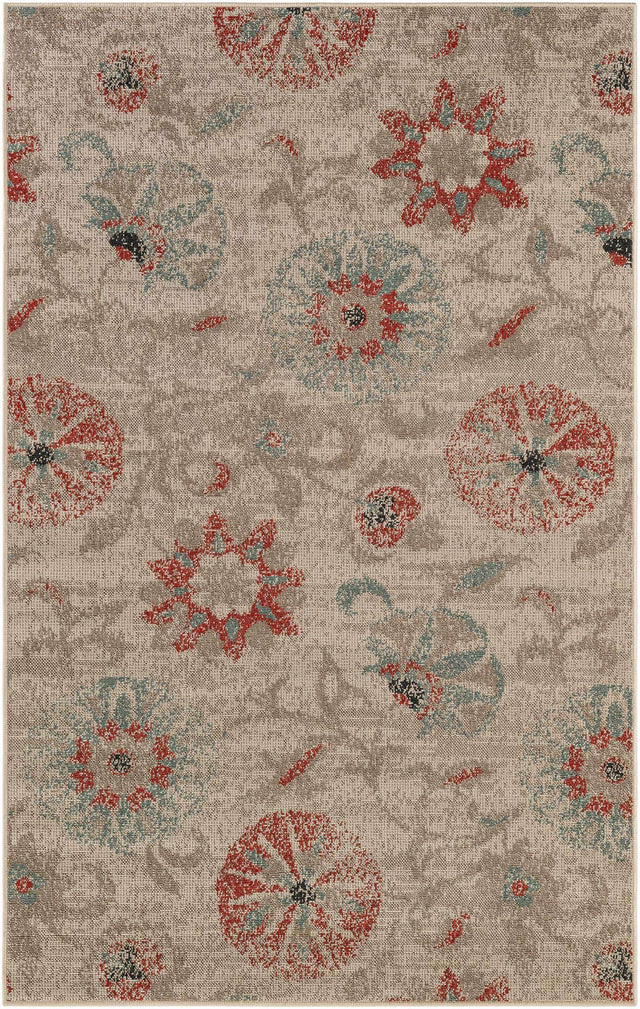 Beige 5' 1 x 8' Outdoor Botanical Rectangle Area Rug Weather Resistant for Patio, Deck, Terrace, Balcony, Porch Polypropylene Garden Floral Tropical Carpet for Sale at Rug Engine