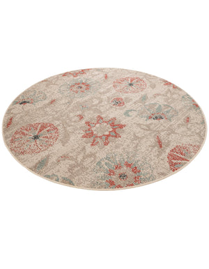 Beige 6' 1 x 6' 1 Outdoor Botanical Round Area Rug Weather Resistant for Patio, Deck, Terrace, Balcony, Porch Polypropylene Garden Floral Tropical Carpet for Sale at Rug Engine