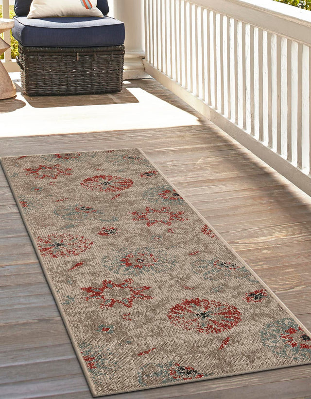 Beige 2' x 8' Outdoor Botanical Runner Area Rug Weather Resistant for Patio, Deck, Terrace, Balcony, Porch Polypropylene Garden Floral Tropical Carpet for Sale at Rug Engine