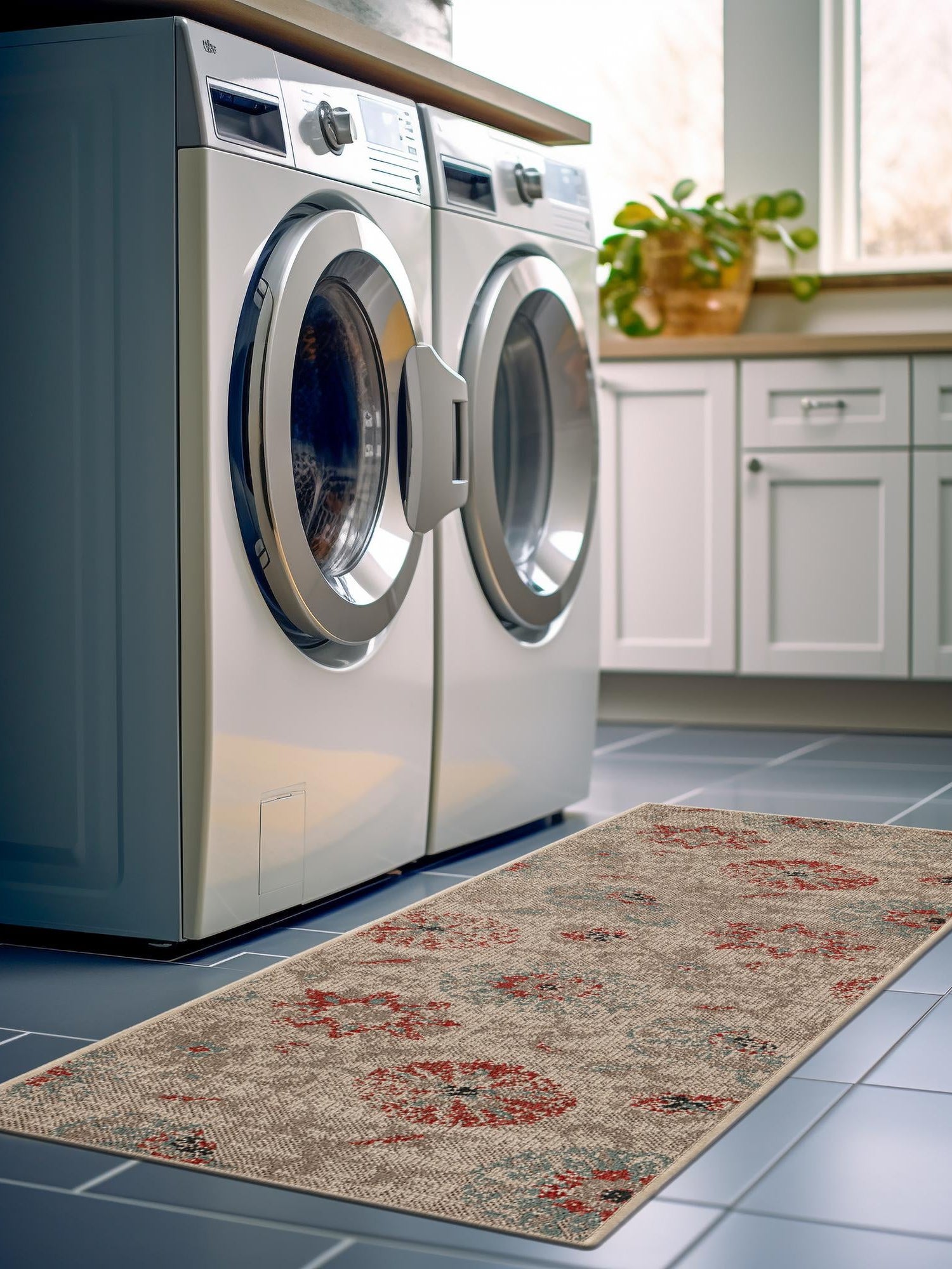 Beige 2' x 5' 1 Outdoor Botanical Runner Area Rug Weather Resistant for Patio, Deck, Terrace, Balcony, Porch Polypropylene Garden Floral Tropical Carpet for Sale at Rug Engine