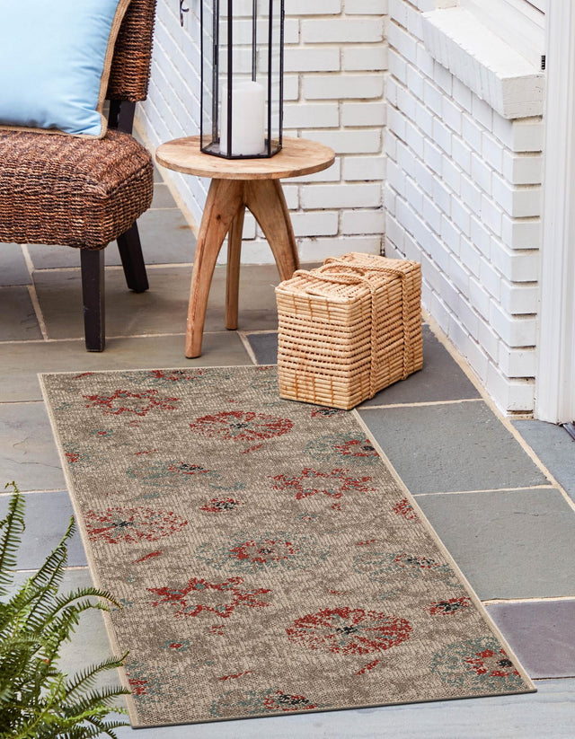 Beige 2' x 8' Outdoor Botanical Runner Area Rug Weather Resistant for Patio, Deck, Terrace, Balcony, Porch Polypropylene Garden Floral Tropical Carpet for Sale at Rug Engine