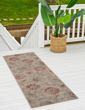 Beige 2' 7 x 10' Outdoor Botanical Runner Area Rug Weather Resistant for Patio, Deck, Terrace, Balcony, Porch Polypropylene Garden Floral Tropical Carpet for Sale at Rug Engine