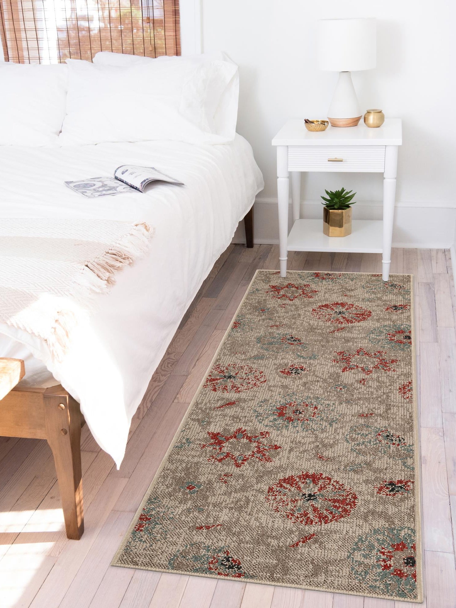 Beige 2' 7 x 10' Outdoor Botanical Runner Area Rug Weather Resistant for Patio, Deck, Terrace, Balcony, Porch Polypropylene Garden Floral Tropical Carpet for Sale at Rug Engine
