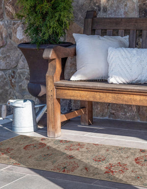 Beige 2' x 5' 1 Outdoor Botanical Runner Area Rug Weather Resistant for Patio, Deck, Terrace, Balcony, Porch Polypropylene Garden Floral Tropical Carpet for Sale at Rug Engine