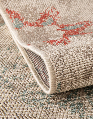 Beige 2' x 6' 1 Outdoor Botanical Runner Area Rug Weather Resistant for Patio, Deck, Terrace, Balcony, Porch Polypropylene Garden Floral Tropical Carpet for Sale at Rug Engine
