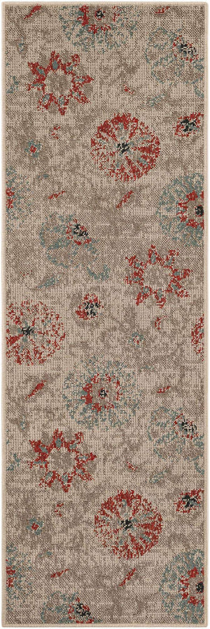 Beige 2' x 6' 1 Outdoor Botanical Runner Area Rug Weather Resistant for Patio, Deck, Terrace, Balcony, Porch Polypropylene Garden Floral Tropical Carpet for Sale at Rug Engine