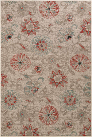 Beige 6' 1 x 9' Outdoor Botanical Rectangle Area Rug Weather Resistant for Patio, Deck, Terrace, Balcony, Porch Polypropylene Garden Floral Tropical Carpet for Sale at Rug Engine