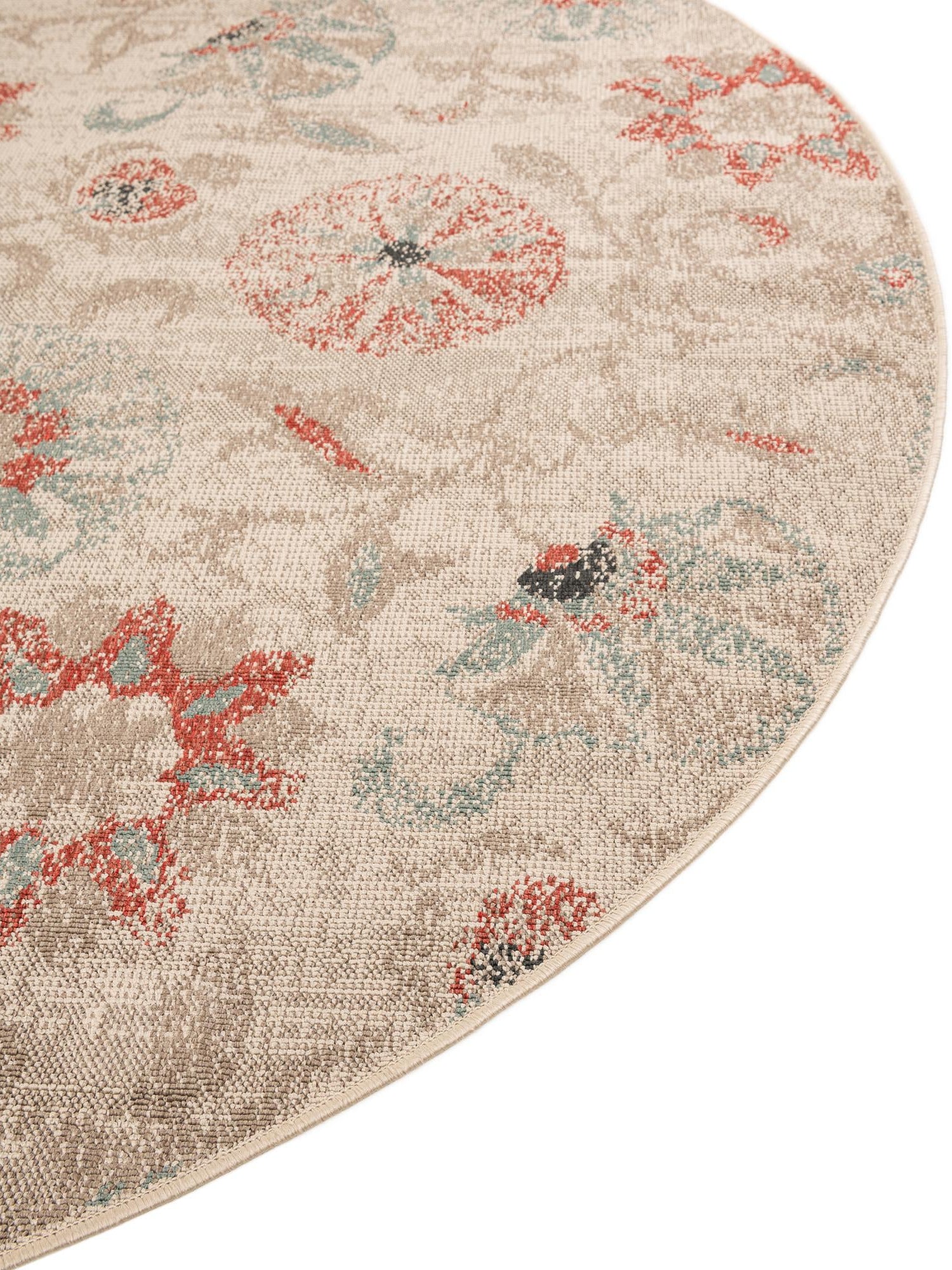 Beige 5' 1 x 5' 1 Outdoor Botanical Round Area Rug Weather Resistant for Patio, Deck, Terrace, Balcony, Porch Polypropylene Garden Floral Tropical Carpet for Sale at Rug Engine