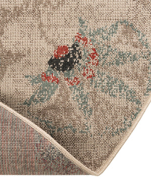 Beige 4' 1 x 4' 1 Outdoor Botanical Round Area Rug Weather Resistant for Patio, Deck, Terrace, Balcony, Porch Polypropylene Garden Floral Tropical Carpet for Sale at Rug Engine