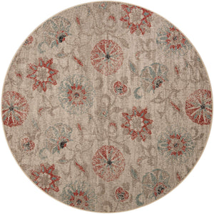 Beige 7' 10 x 7' 10 Outdoor Botanical Round Area Rug Weather Resistant for Patio, Deck, Terrace, Balcony, Porch Polypropylene Garden Floral Tropical Carpet for Sale at Rug Engine