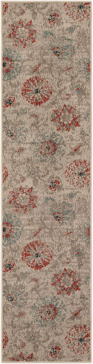 Beige 2' x 8' Outdoor Botanical Runner Area Rug Weather Resistant for Patio, Deck, Terrace, Balcony, Porch Polypropylene Garden Floral Tropical Carpet for Sale at Rug Engine