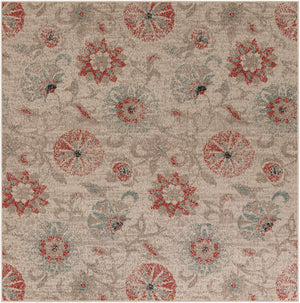 Beige 7' 10 x 7' 10 Outdoor Botanical Square Area Rug Weather Resistant for Patio, Deck, Terrace, Balcony, Porch Polypropylene Garden Floral Tropical Carpet for Sale at Rug Engine