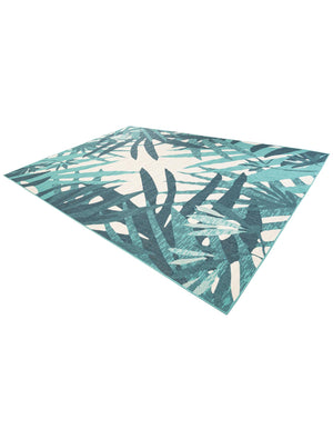Teal blue 10' x 14' 2 Outdoor Botanical Rectangle Area Rug Weather Resistant for Patio, Deck, Terrace, Balcony, Porch Polypropylene Garden Floral Tropical Carpet for Sale at Rug Engine