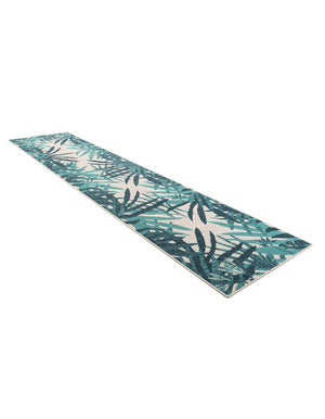 Teal blue 2' 7 x 12' Outdoor Botanical Runner Area Rug Weather Resistant for Patio, Deck, Terrace, Balcony, Porch Polypropylene Garden Floral Tropical Carpet for Sale at Rug Engine