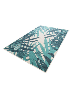 Teal blue 4' 1 x 6' 1 Outdoor Botanical Rectangle Area Rug Weather Resistant for Patio, Deck, Terrace, Balcony, Porch Polypropylene Garden Floral Tropical Carpet for Sale at Rug Engine