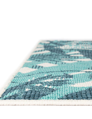 Teal blue 7' 10 x 10' Outdoor Botanical Rectangle Area Rug Weather Resistant for Patio, Deck, Terrace, Balcony, Porch Polypropylene Garden Floral Tropical Carpet for Sale at Rug Engine