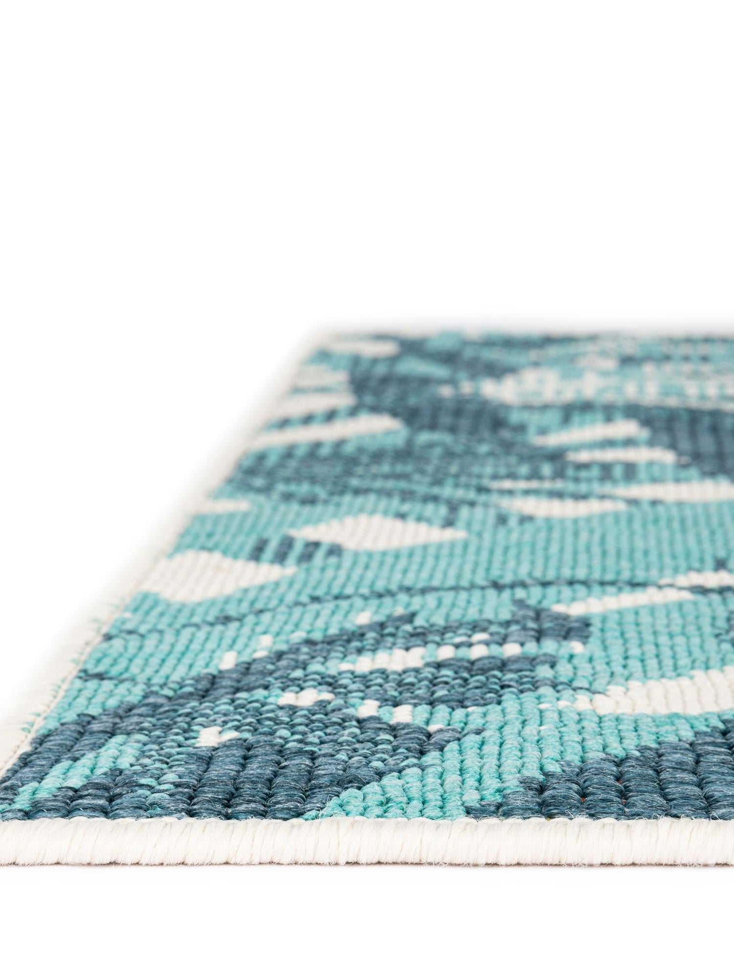 Teal blue 4' 1 x 6' 1 Outdoor Botanical Rectangle Area Rug Weather Resistant for Patio, Deck, Terrace, Balcony, Porch Polypropylene Garden Floral Tropical Carpet for Sale at Rug Engine