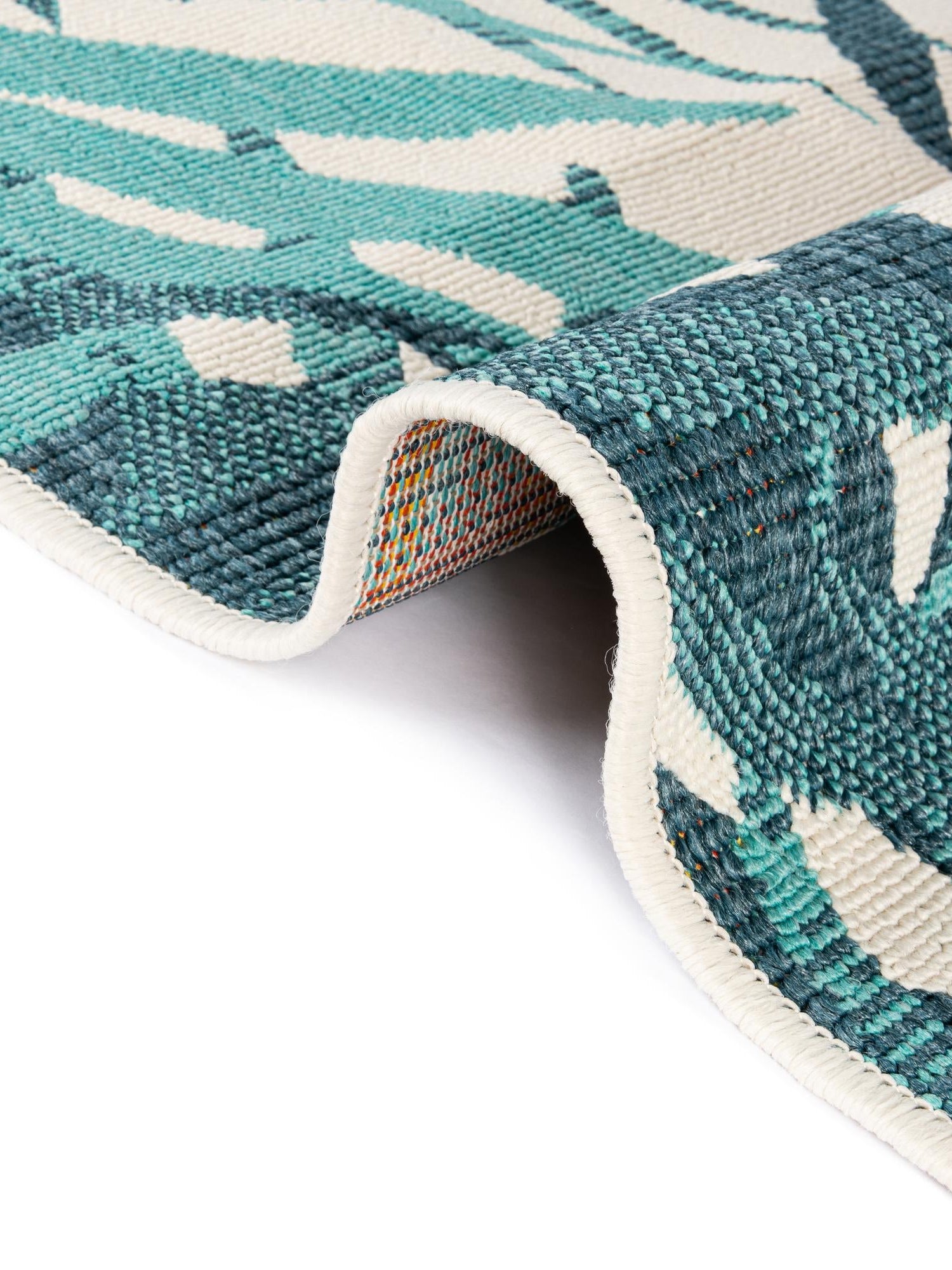 Teal blue 4' 1 x 6' 1 Outdoor Botanical Rectangle Area Rug Weather Resistant for Patio, Deck, Terrace, Balcony, Porch Polypropylene Garden Floral Tropical Carpet for Sale at Rug Engine