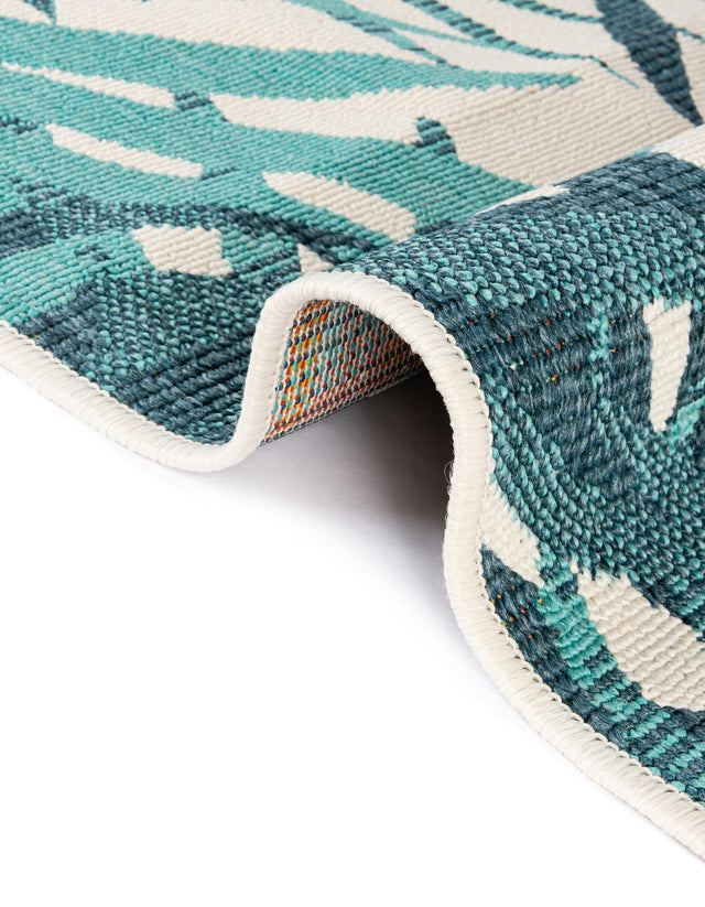 Teal blue 4' 1 x 6' 1 Outdoor Botanical Rectangle Area Rug Weather Resistant for Patio, Deck, Terrace, Balcony, Porch Polypropylene Garden Floral Tropical Carpet for Sale at Rug Engine