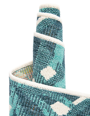 Teal blue 7' 10 x 10' Outdoor Botanical Rectangle Area Rug Weather Resistant for Patio, Deck, Terrace, Balcony, Porch Polypropylene Garden Floral Tropical Carpet for Sale at Rug Engine