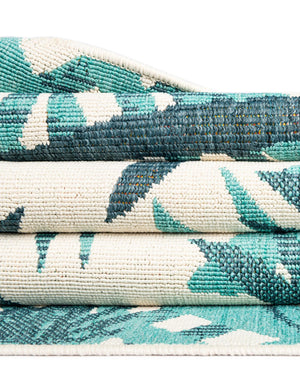Teal blue 7' 10 x 10' Outdoor Botanical Rectangle Area Rug Weather Resistant for Patio, Deck, Terrace, Balcony, Porch Polypropylene Garden Floral Tropical Carpet for Sale at Rug Engine