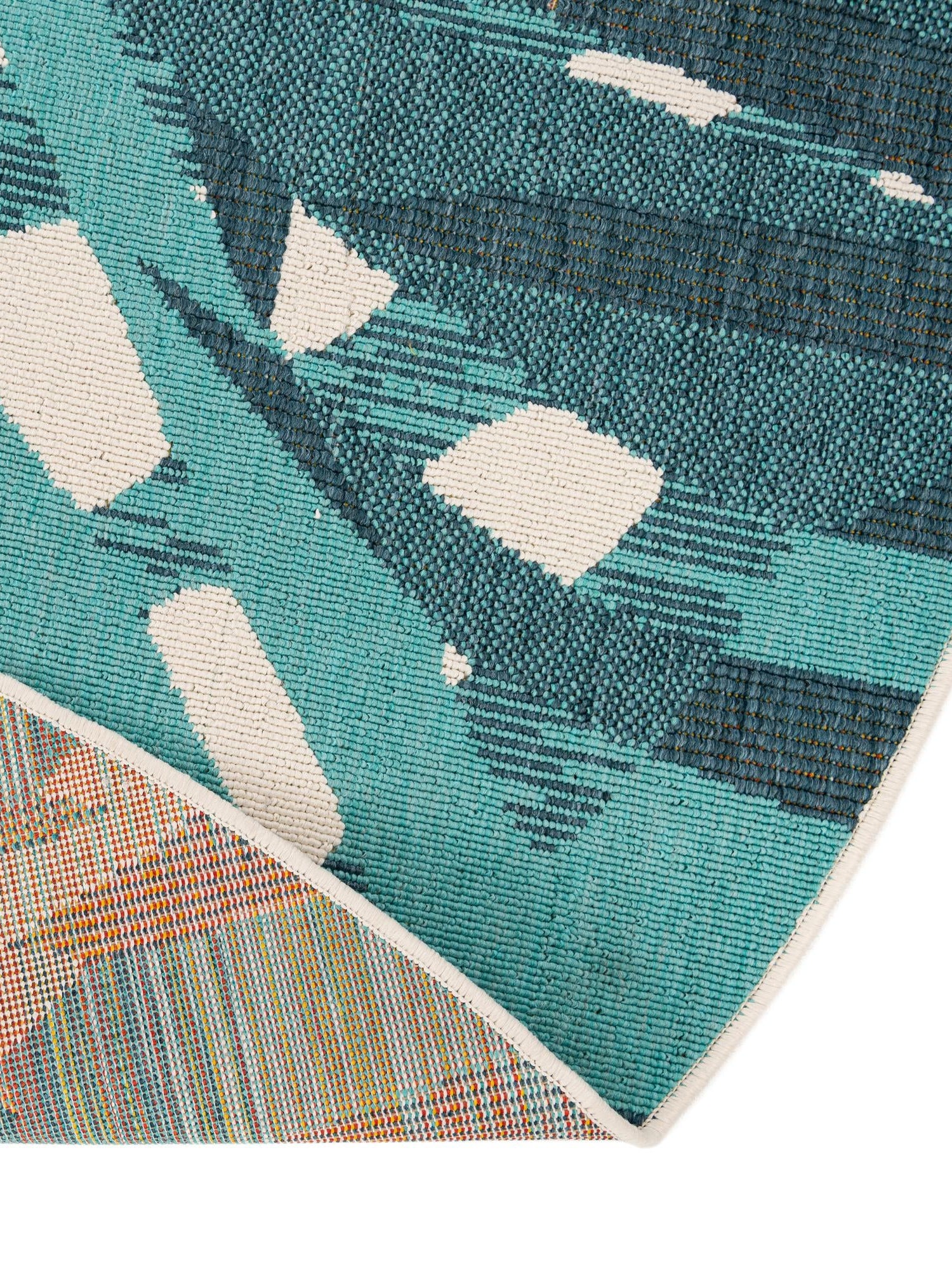 Teal blue 5' 1 x 5' 1 Outdoor Botanical Round Area Rug Weather Resistant for Patio, Deck, Terrace, Balcony, Porch Polypropylene Garden Floral Tropical Carpet for Sale at Rug Engine