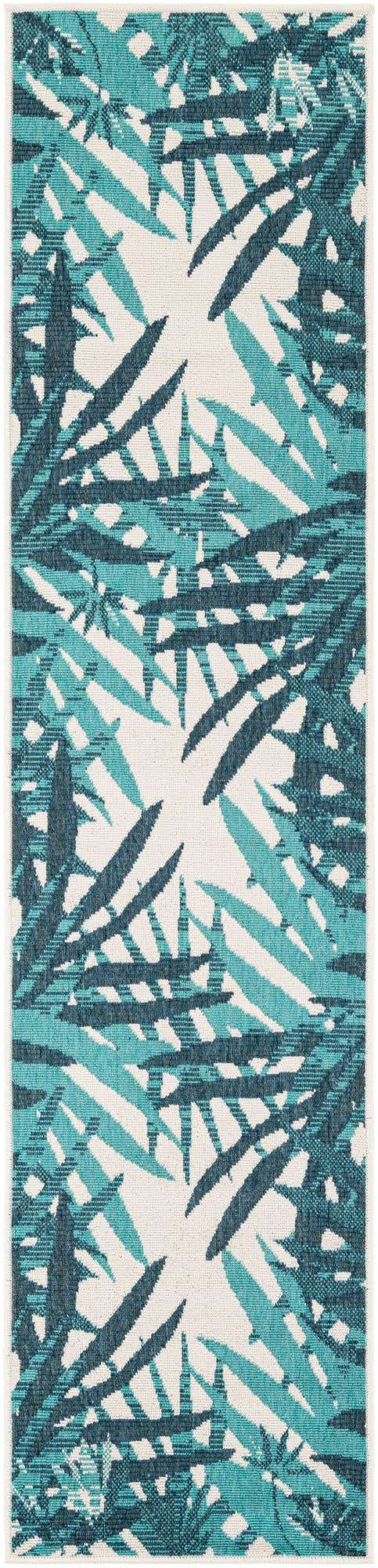 Teal blue 2' x 8' Outdoor Botanical Runner Area Rug Weather Resistant for Patio, Deck, Terrace, Balcony, Porch Polypropylene Garden Floral Tropical Carpet for Sale at Rug Engine