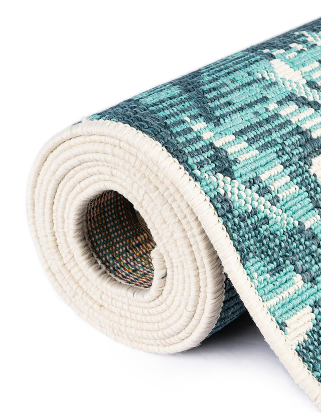 Teal blue 7' 10 x 7' 10 Outdoor Botanical Square Area Rug Weather Resistant for Patio, Deck, Terrace, Balcony, Porch Polypropylene Garden Floral Tropical Carpet for Sale at Rug Engine