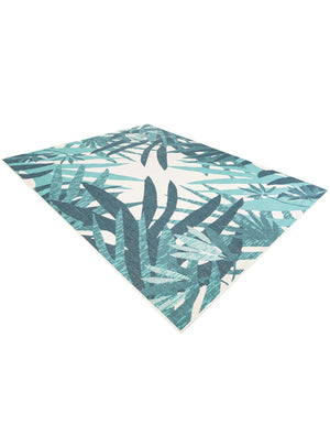 Teal blue 7' 10 x 10' Outdoor Botanical Rectangle Area Rug Weather Resistant for Patio, Deck, Terrace, Balcony, Porch Polypropylene Garden Floral Tropical Carpet for Sale at Rug Engine