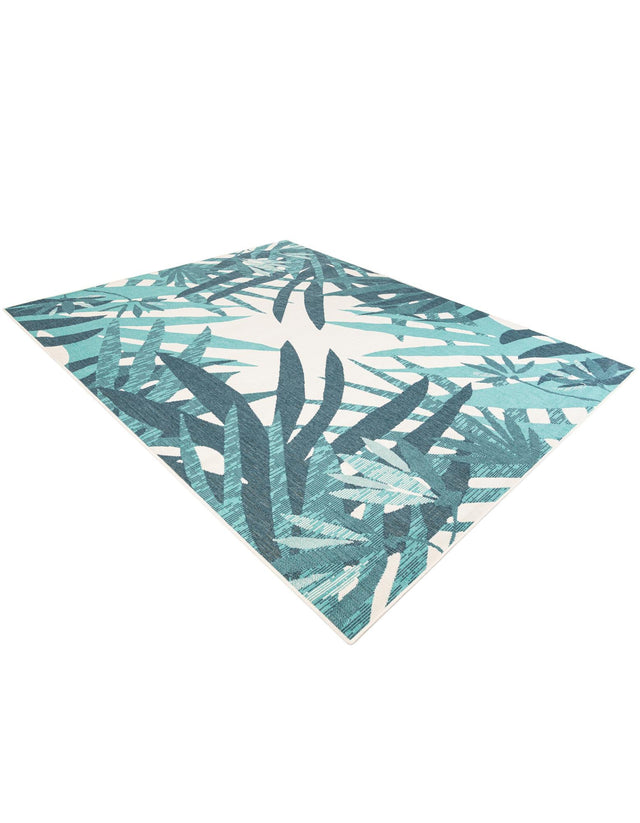 Teal blue 7' 10 x 10' Outdoor Botanical Rectangle Area Rug Weather Resistant for Patio, Deck, Terrace, Balcony, Porch Polypropylene Garden Floral Tropical Carpet for Sale at Rug Engine