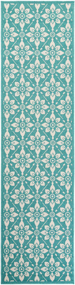 Teal 2' 7 x 10' Outdoor Trellis Runner Area Rug Weather Resistant for Patio, Deck, Terrace, Balcony, Porch Geometric Design Water Safe Outside Carpet for Sale at Rug Engine