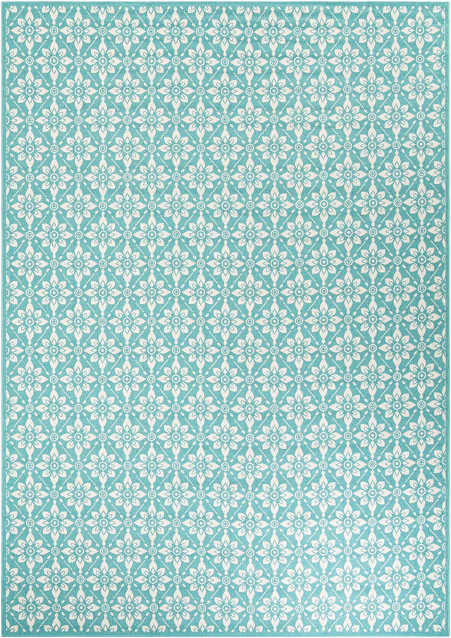Teal 10' x 14' 1 Outdoor Trellis Rectangle Area Rug Weather Resistant for Patio, Deck, Terrace, Balcony, Porch Geometric Design Water Safe Outside Carpet for Sale at Rug Engine